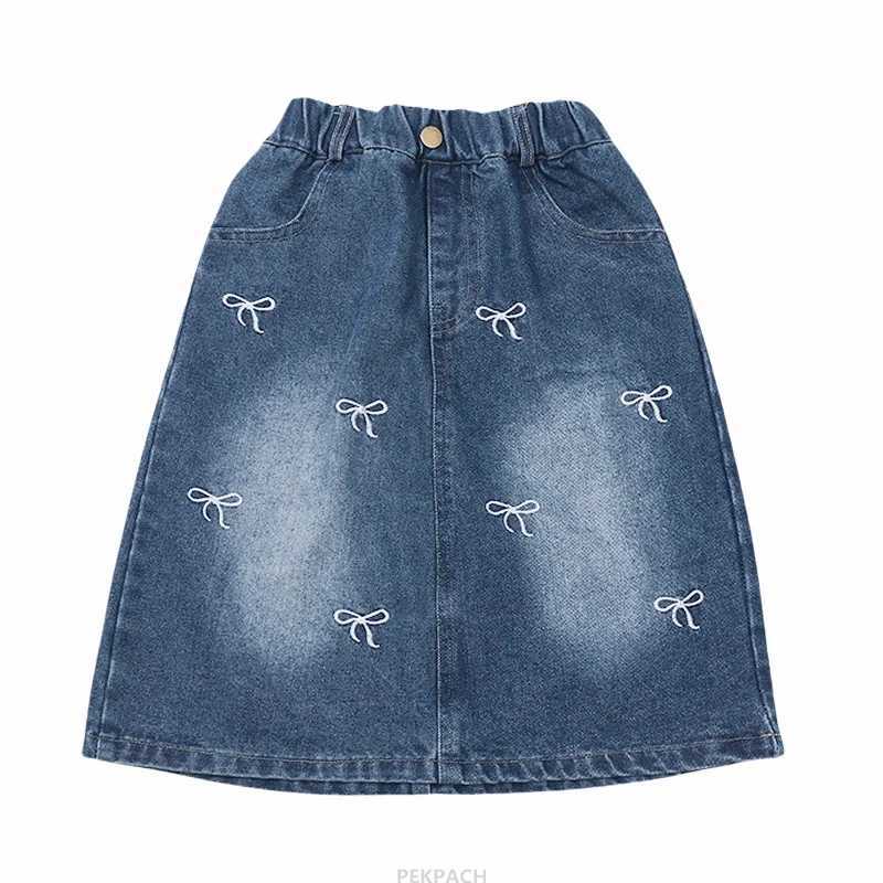 Fashion Pencil Skirts with Bow Knot For Kids Teenager Age 5 6 7 8 9 10 13 14Y Summer Children vintage Denim Skirt for Teen Girl H260407