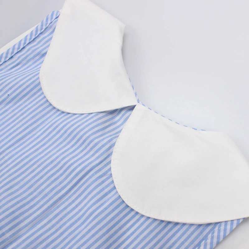 New Summer Embroidery Cherry Turn-down Collar Sleeveless Striped Dress Cotton Infant Princess Dress Toddler Girls Clothes H260407