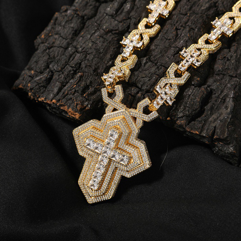 Hip Hop Infinite Cross Chain Necklace Choker 18k Gold Plated 5A Zircons Religious Jewelry