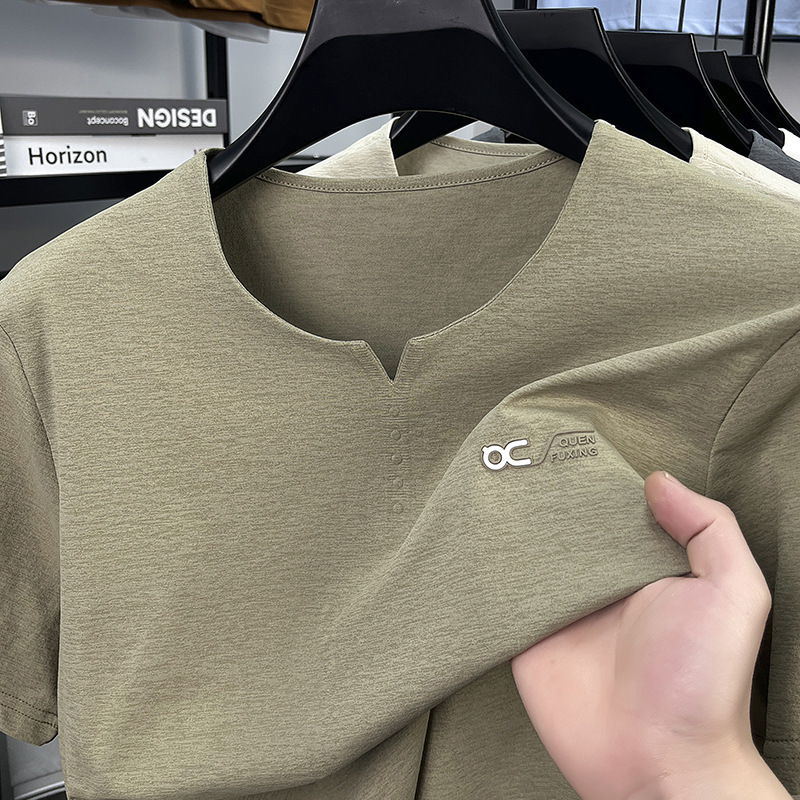 Luxury Brand Designer Men T-shirt summer men fashion small V-neck casual everyday wear middle-aged men top short-sleeved cotton tee