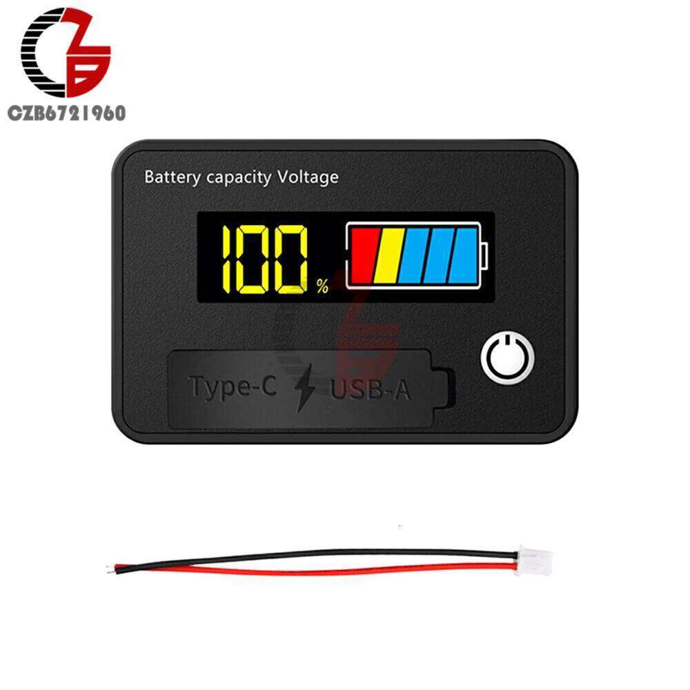 DC 8-30V Level Indicator LCD Digital Voltmeter Voltage Tester Lithium Battery Charge Capacity Meter USB+Tpye-C Output