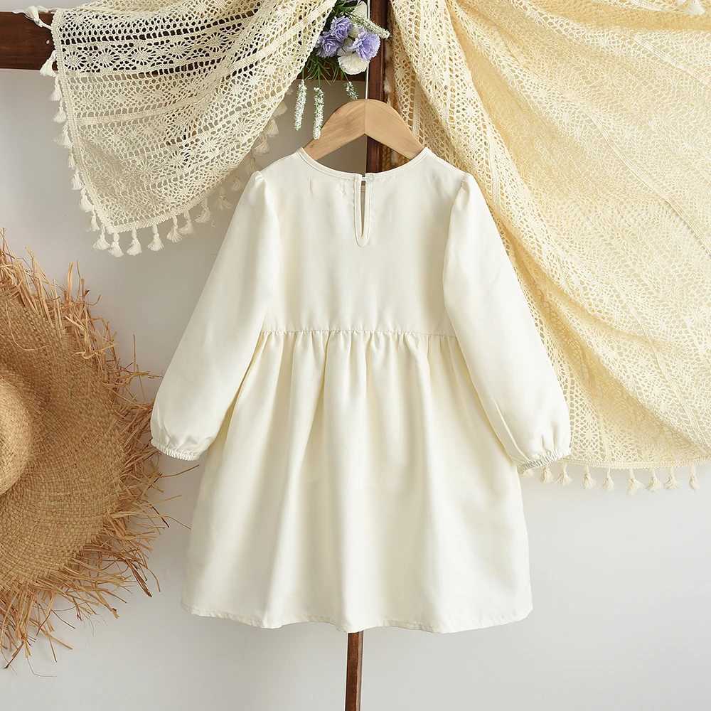 Bear Leader Spring and Autumn Beige Girls Casual Dresses Korean Version Fashionable Brown Bow Decoration Long Sleeved Dress H260407