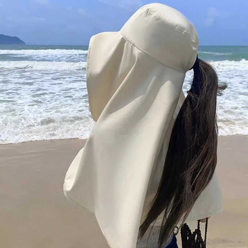 Full Face Sun Protection Hat Outdoor Women Summer Sunshade Visor Big Hat Fishing Hiking Travel Neckprotection Shawl Bucket Hats H260407