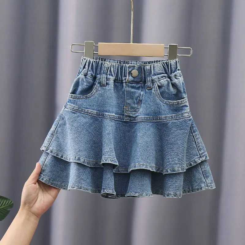 Girls Summer Stretch Denim Skirt Tween Tiered Skirt Casual Fashion Kids Clothing for Big Girls Party School Wear H260407