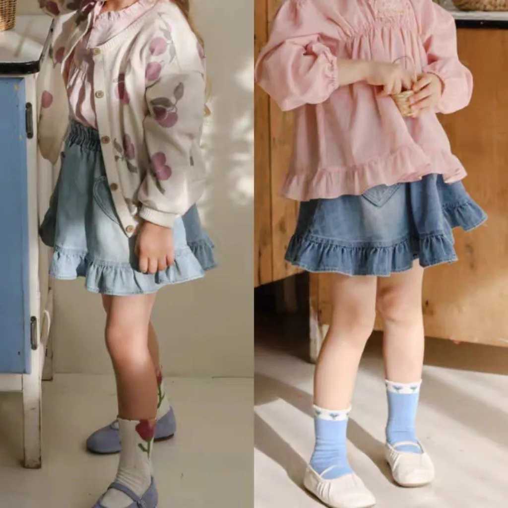 Q2799 Girls Denim Mini Skirt Spring/Summer New Arrival Korean Style Childrens Half-length Skirts for Little Girls H260407