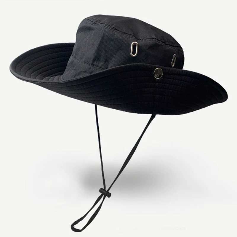 Summer Wide Large Brim Men Fisherman Hat Fishing Hiking Climbing Outdoor Sun hat Breathable UV Protection Waterproof Bucket Hat H260407