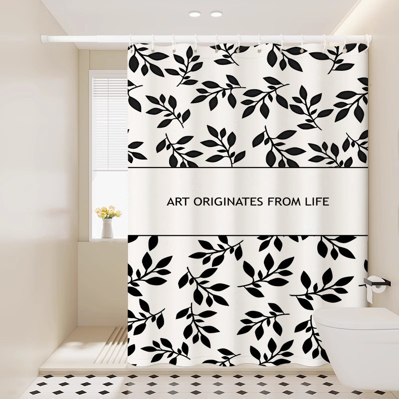 Bathroom Set Full Flower Print Pattern Waterproof Fabric No Drill Installation Partition Curtain For Shower Room And Toilet