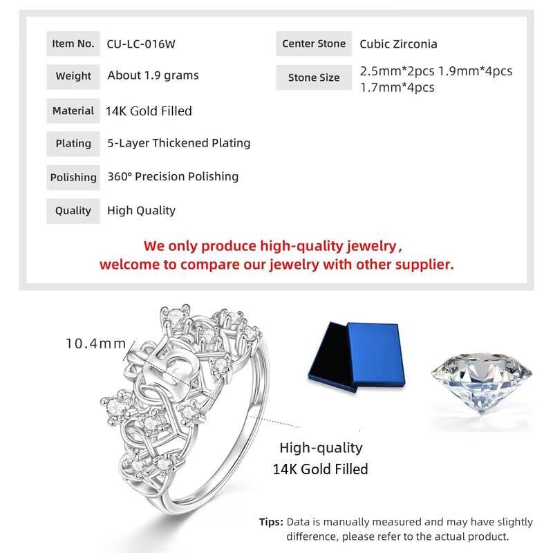 Heart Love 15 Anos Quinceanera Queen Crown Anniversary Fashion Round Moissanite Vine Crown Engagement Ring for Women
