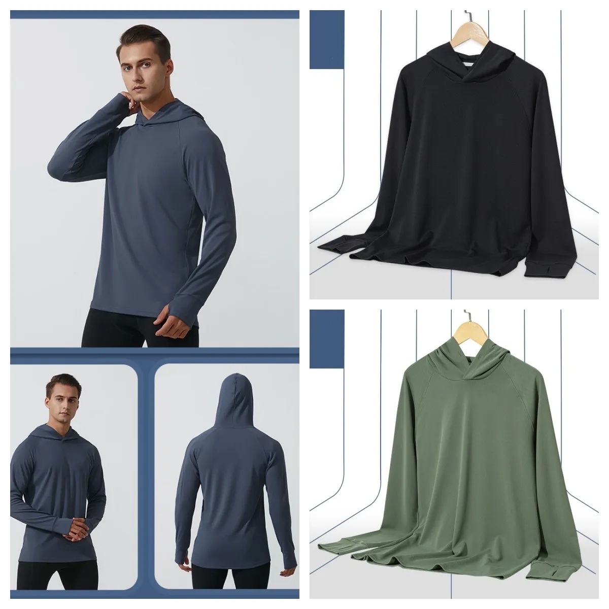 UU-1090 Spring and Autumn New Mens Hoodies Running Sports Fitness Hoodies Breathable Casual Long-Sleeved Pullover