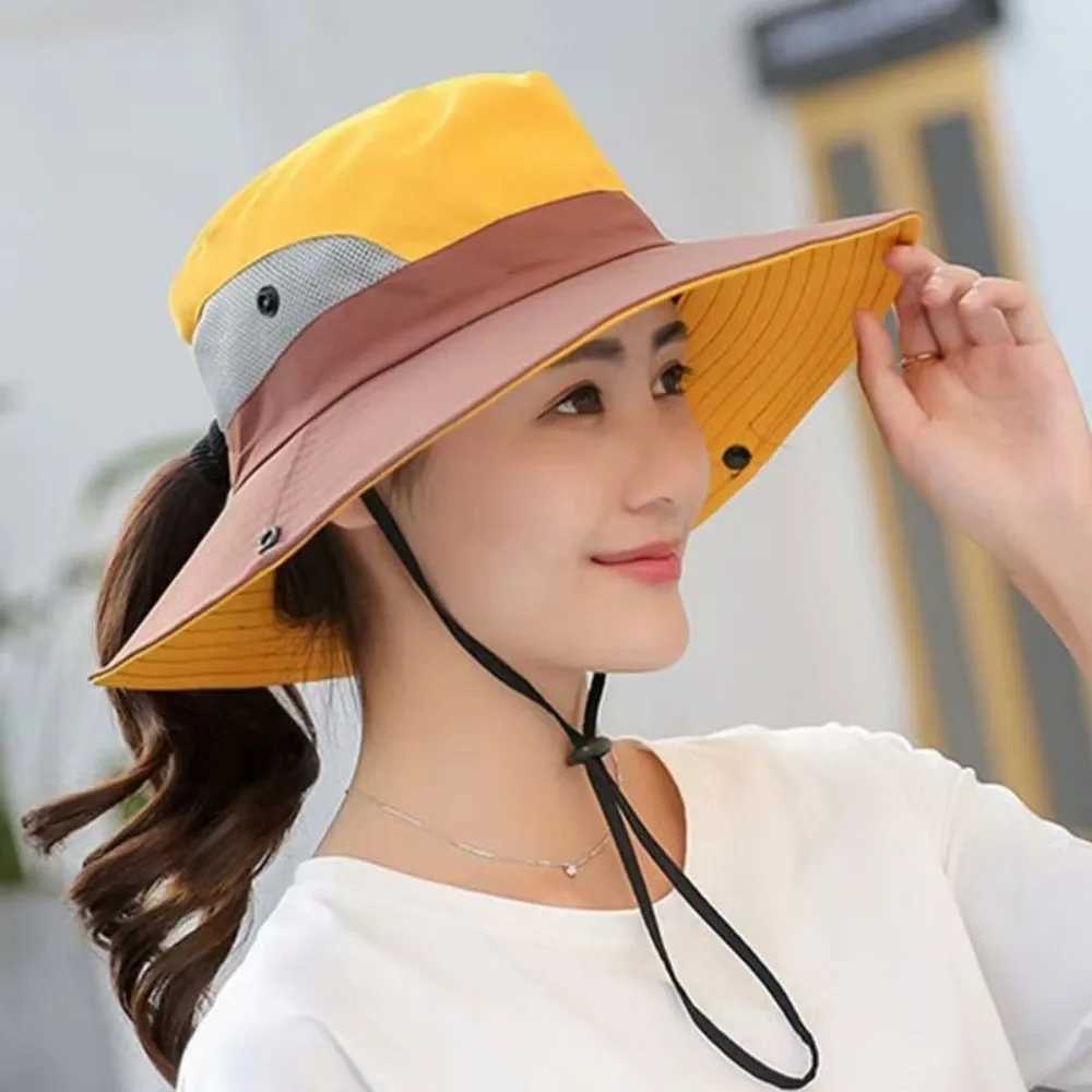 New Large Brim Summer Quick Drying Bucket Hats Hiking Hat Breathable Outdoor Casual Cap Adjustable Women Sunscreen Hat H260407