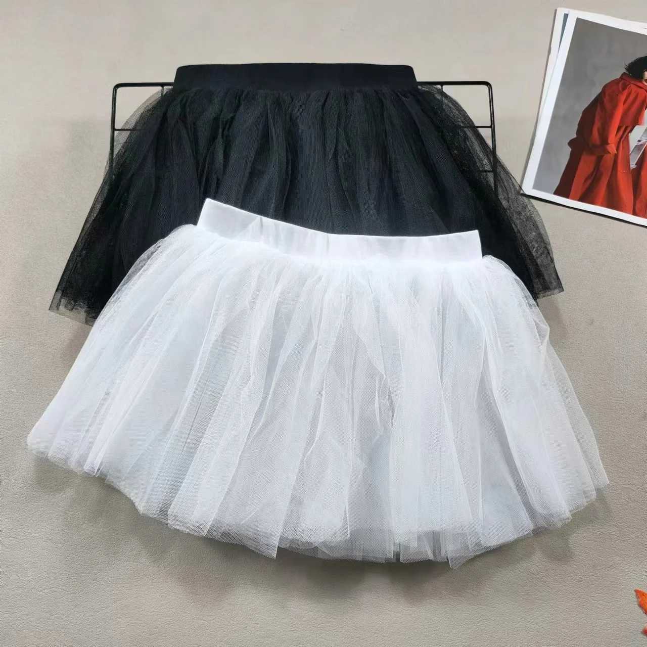 Girls Skirt Tutu Skirt Pink Childrens Fluffy 4-layer Soft Yarn Sheer Skirt White Elastic Ballet Fan Performance Skirt H260407