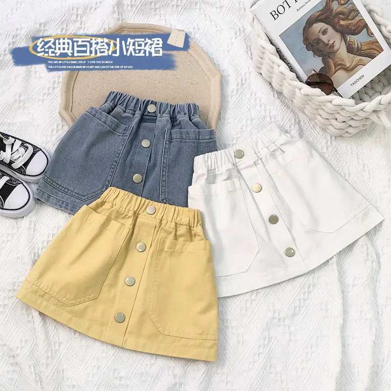 2026 New Girls Denim Short Skirt Summer Baby Girl Half Skirt Children Solid Color Half Body Wrap Buttocks Versatile Skirt H260407