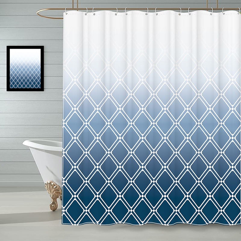 Shower Curtain Gradient Color Diamond Plaid Pattern Digital Printing Waterproof Luxury Style Bathroom Partition Curtain
