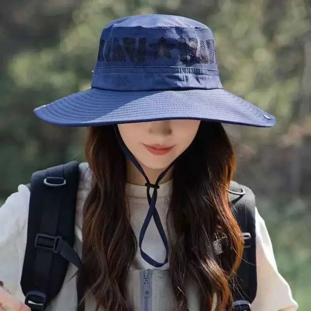 Adjustable Summer Men Women Bucket Hat UV Protection Wide Brim Outdoor Hiking Hat Fisherman Mesh Sunscreen Cap Camping H260407