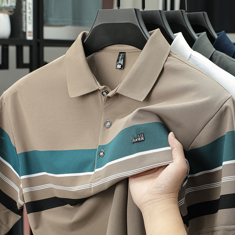 Luxury Designer Men's Casual Sportswear Striped Logo Pique Cotton Polo Shirt High-end Business Fashion Breathable Summer Activewear
