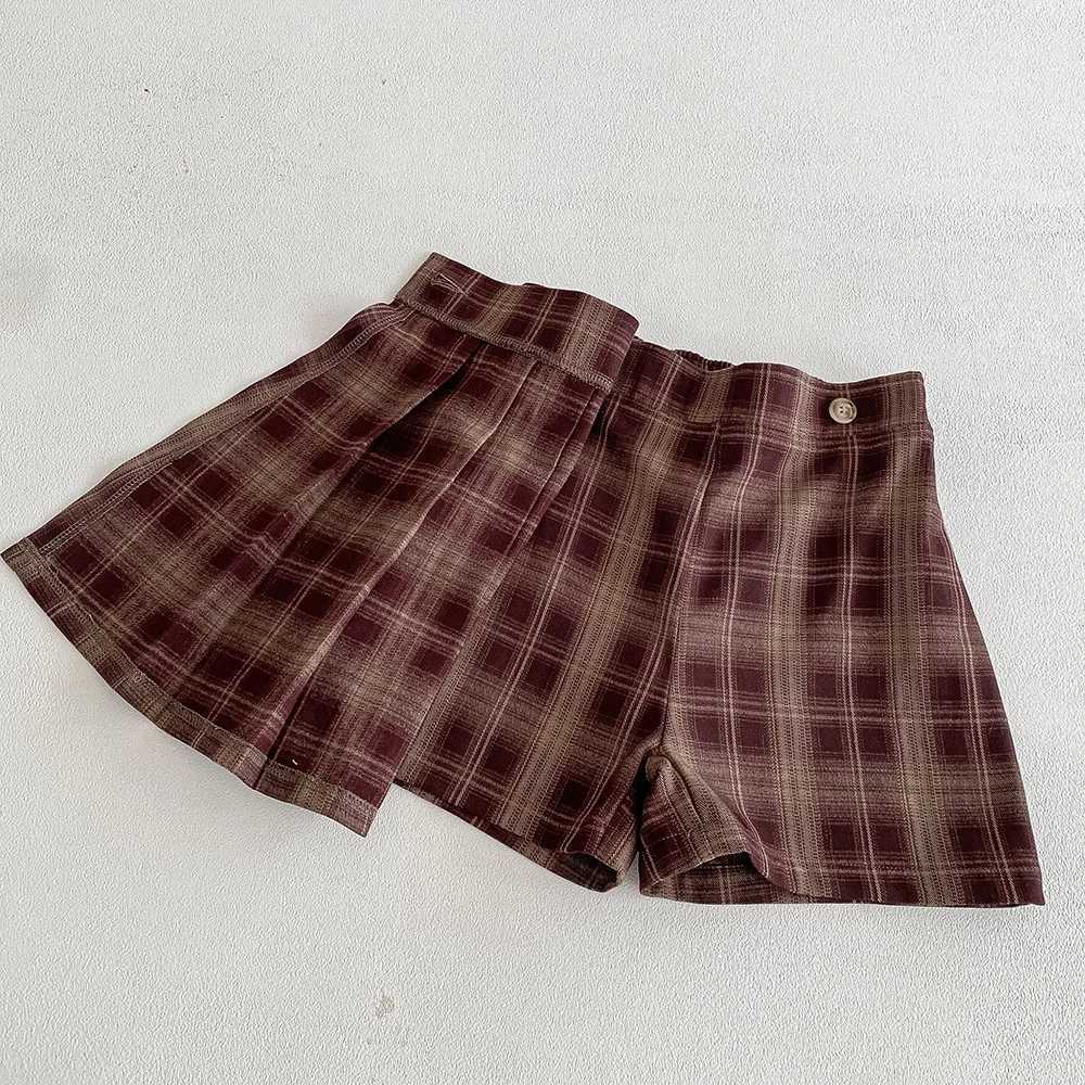 Vintage Girls Plaid Skirt Fall Spring Retro Pleated Kids Skirt Shorts Children Uniform Skirt Checked Safety Pants Skorts 2-14T H260407
