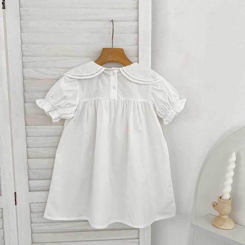 2026 New Summer Sister Clothing 2-6Yrs Baby Girl Birthday Party Dress Short Sleeved Cotton Solid Color Kids Princess Dresses H260407
