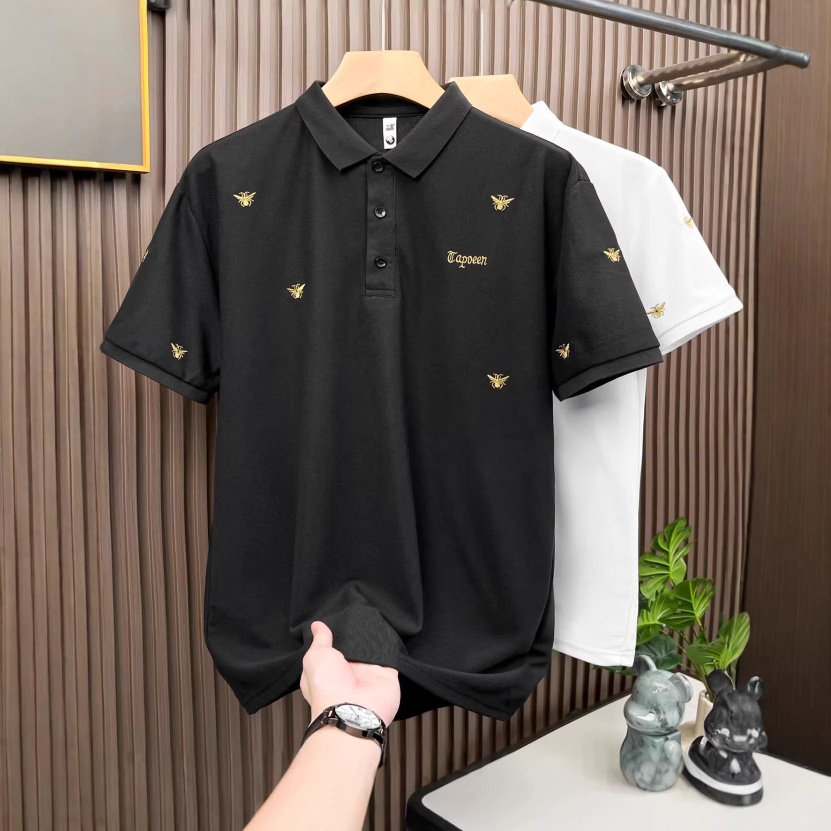 Luxury Brand Designer Clothes High-End Designer Apparel American-Style Heavy-Weight Lapel Polo Shirt For Men Short-Sleeved Summer Trendy Casual Loose-