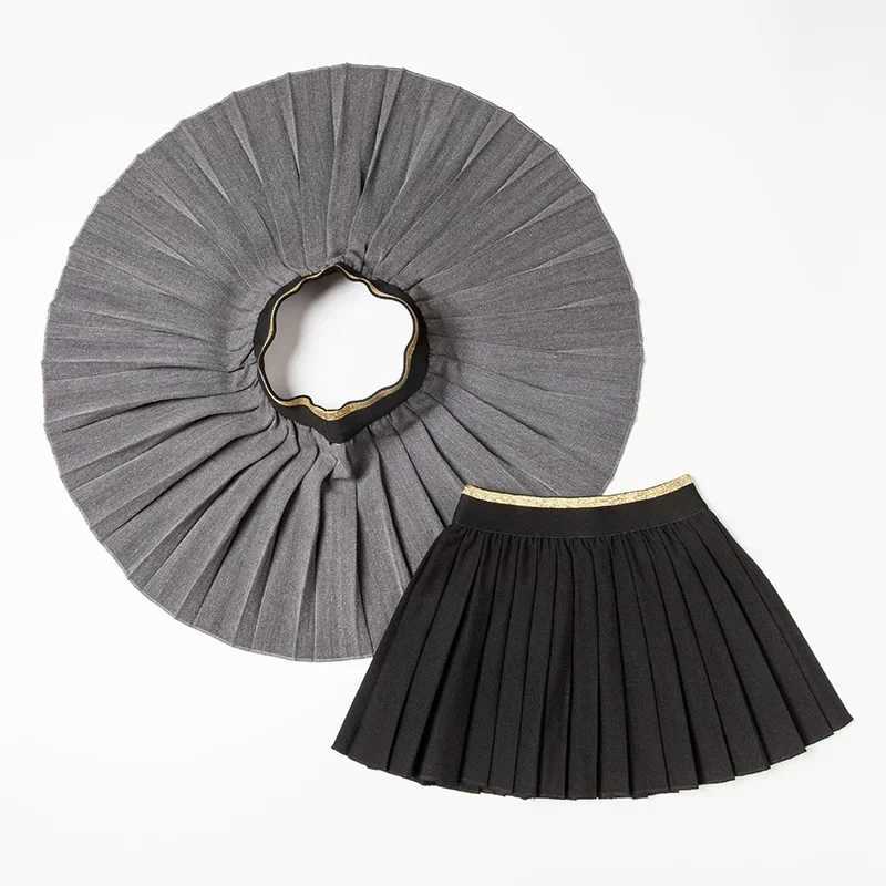 Kids Girls Pleated Skirts 2024 New Arrival Princess Dance Skirts Children School Skirts Black Gray Blue Age For 18M-10Y GS74 H260407