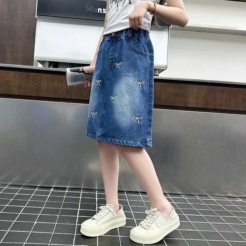 Fashion Pencil Skirts with Bow Knot For Kids Teenager Age 5 6 7 8 9 10 13 14Y Summer Children vintage Denim Skirt for Teen Girl H260407