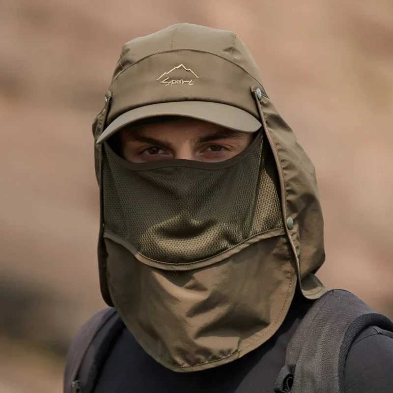 Mens Quick Dry Bucket Hat with Detachable Face Mask Neck Cover UV Protection for Hiking Fishing Camping H260407