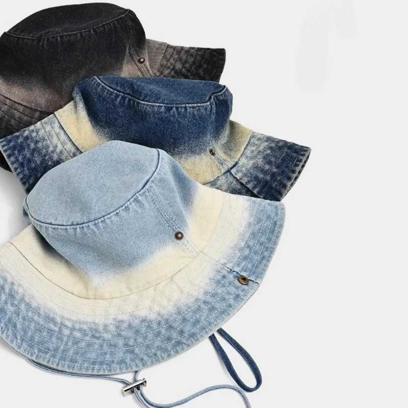 Gradient Washed Western Cowboy Bucket Hats Women Spring Summer Climbing Mountain Hiking Hat Sun Hat Men Sunscreen Fisherman Caps H260407
