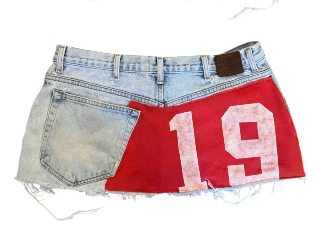 Short skirt applique print denim goth street hip hop hoparajuku vintage high waist y2k mini sexy loose casual womens 260407