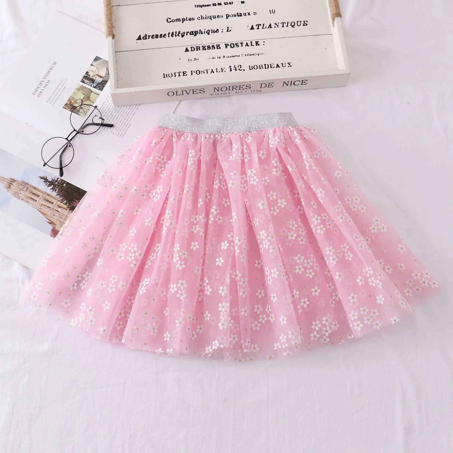 2023 Summer Girls Stars Sequin Mesh Tutu Skirt Fairy Print Puffy Cake Skirts School Girl Pleated Princess Skirt H260407