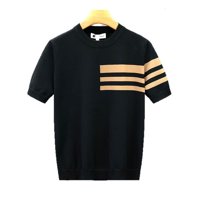 Luxury Brand Designer 2026 New Summer Trend Versatile Round Neck Knit Short Sleeve Color-Block Thin T-Shirt Men Base Layer Shirt