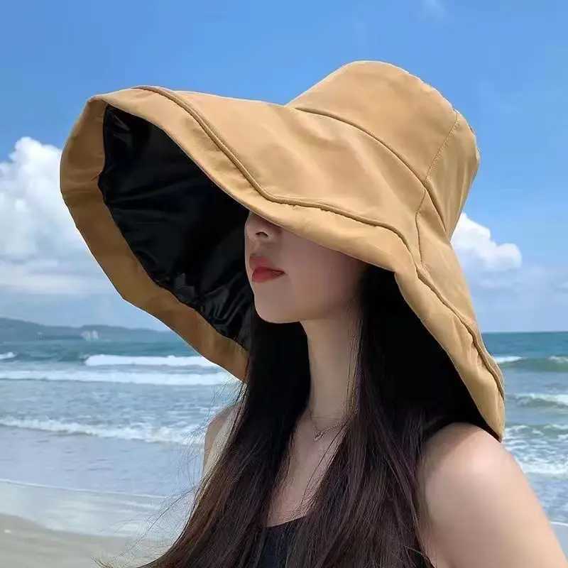 1pc Cosplay Womens Wide-brimmed Hat Soft Reversible Super-large Brim Summer Beach Hat Breathable Face-covering Slim Visor H260407