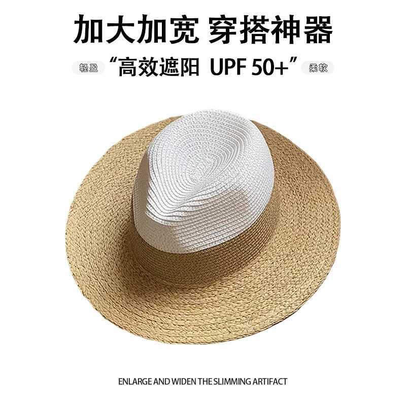 Womens Summer Raffia Jazz Hat Patchwork Cross-Border Sun Protection Sunshade Panama Beach Straw Hat Daily Party Paper Straw H260407