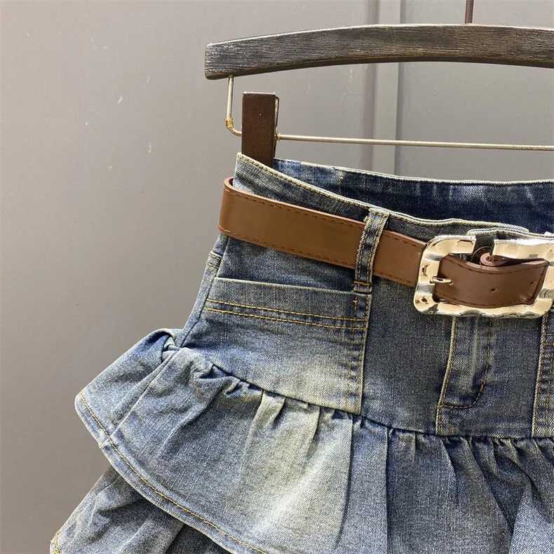 Girls Dress 2026 Summer New Denim Short Skirt Korean Version Flanged Cake Skirt Elastic Waist A-line Skirt Fashion 3-14Y H260407