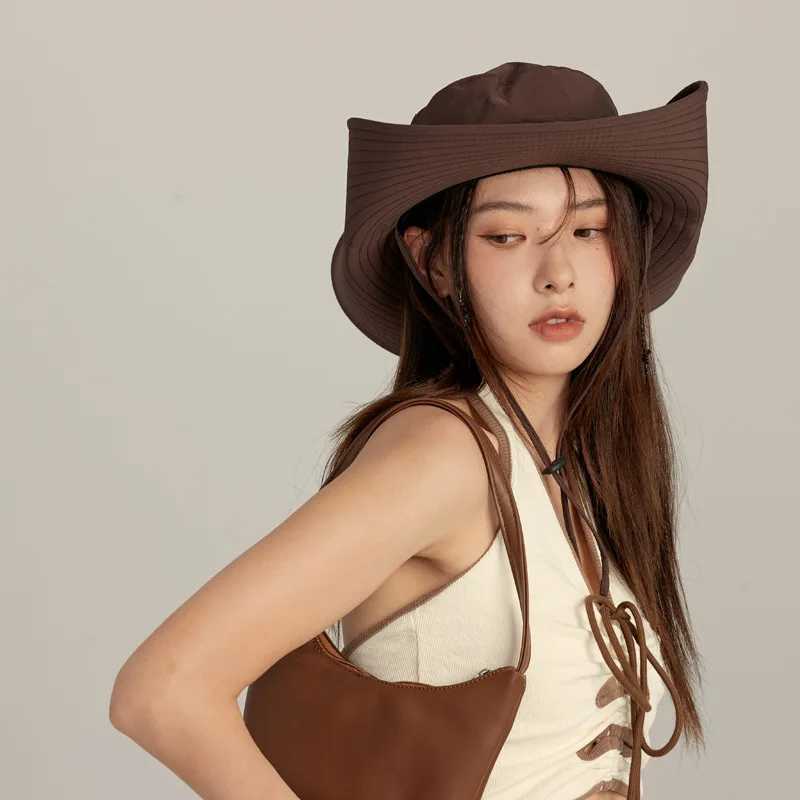 Panama Womens Outdoor Sunshade Fisherman Hat Sunscreen Mountain Climbing Hat Big brim Sunshade Hat Cap H156 H260407