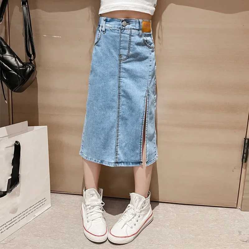 Autumn Girls Denim Skirt Childrens Summer Half Split Skirt Big Kids Street Skirt Childrens Slim Half Skirt H260407