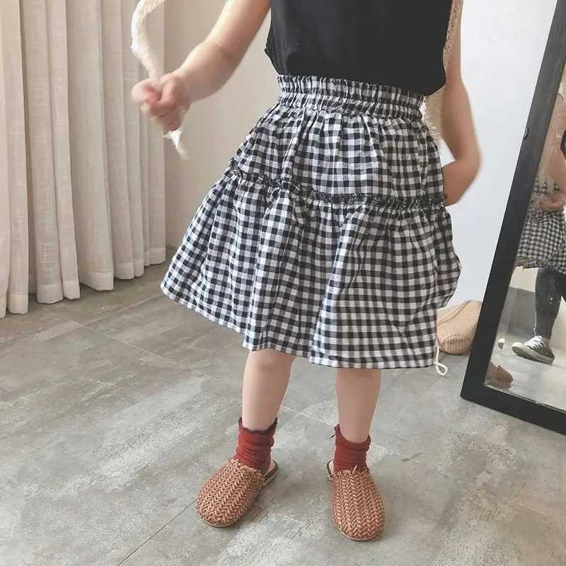 Girls Plaid Puff Skirt Summer 2026 Kids Versatile Half Length Skirt Child Bubble Skirt Hot Sale H260407