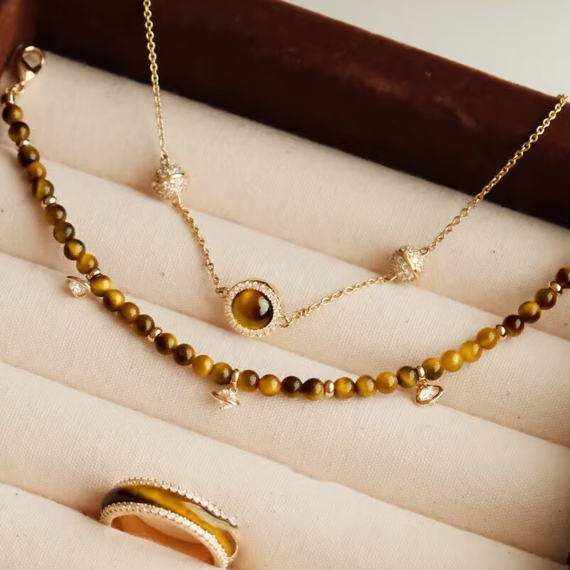 Vintage Maillard Transfer Bead Natural Tiger Eye Stone Bracelet, Light Luxury High-End Feel, Niche Design Jewelry for Women - view 7