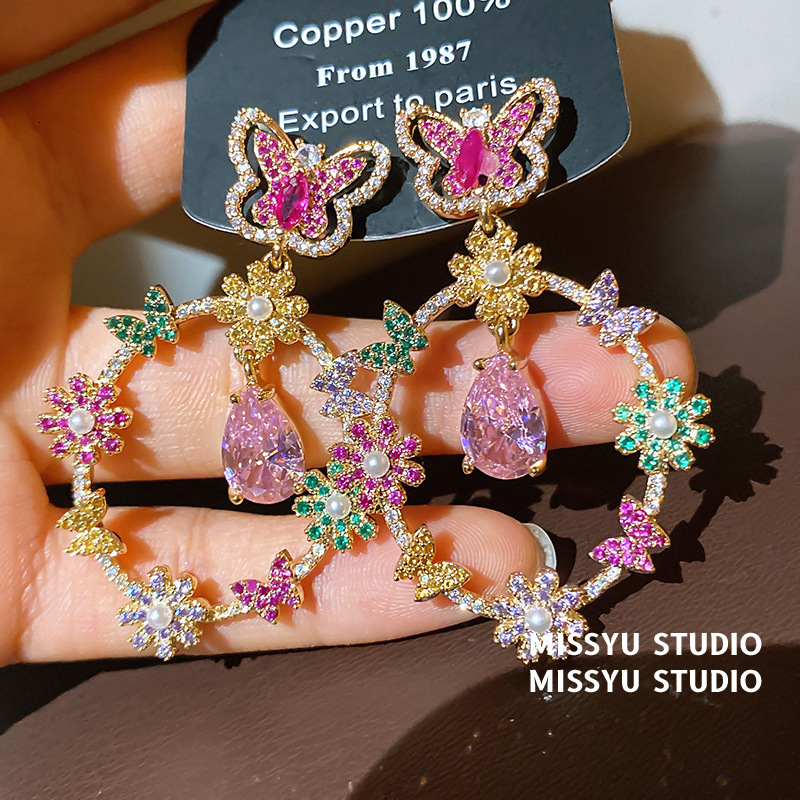 Earrings Luxury Brand Designer Jewelry Butterfly Dancing Rainbow Gemstone Butterfly Flower Earrings Luxurious Sweet Zircon Earrings Designer Earrings