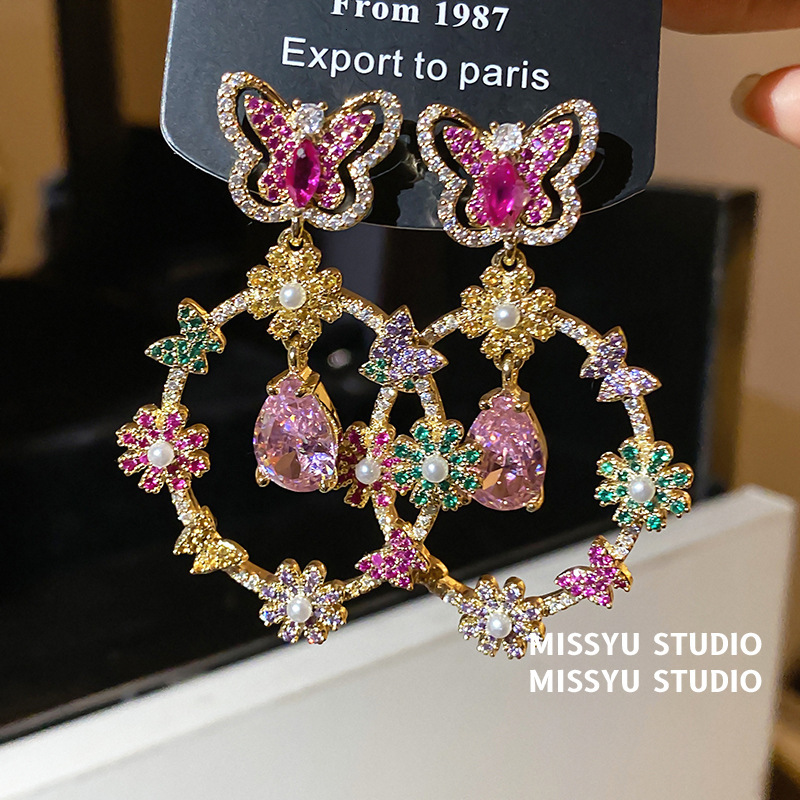 Earrings Luxury Brand Designer Jewelry Butterfly Dancing Rainbow Gemstone Butterfly Flower Earrings Luxurious Sweet Zircon Earrings Designer Earrings