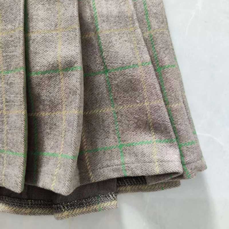 Kids Girls Pleated Skirts Woolen Plaid Skirts 2024 New Arrival Children Princess Coffee Black Skirts School Wear Clothes 3-16Y H260407