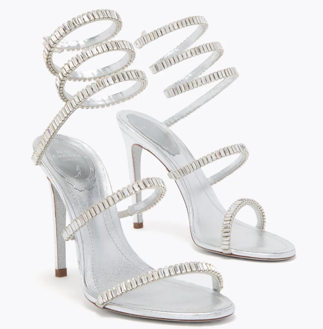 Top Luxury Crystal-embellished Rene Cleo 105 Spark Sandals Shoes Women Rhinestones Stiletto Heel Lady Party Wedding Dress Gladiator Sandalias EU35-43