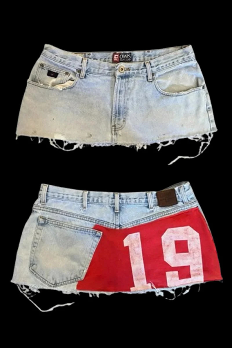 Short skirt applique print denim goth street hip hop hoparajuku vintage high waist y2k mini sexy loose casual womens 260407