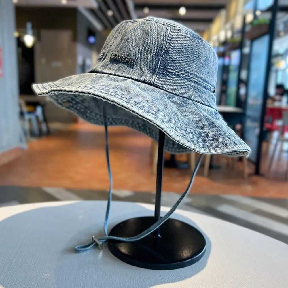 Portable Sun Protection Denim Cloth Bucket Hat Anti-UV Retro Cowboy Hat Casual Breathable Fisherman Cap Outdoor H260407