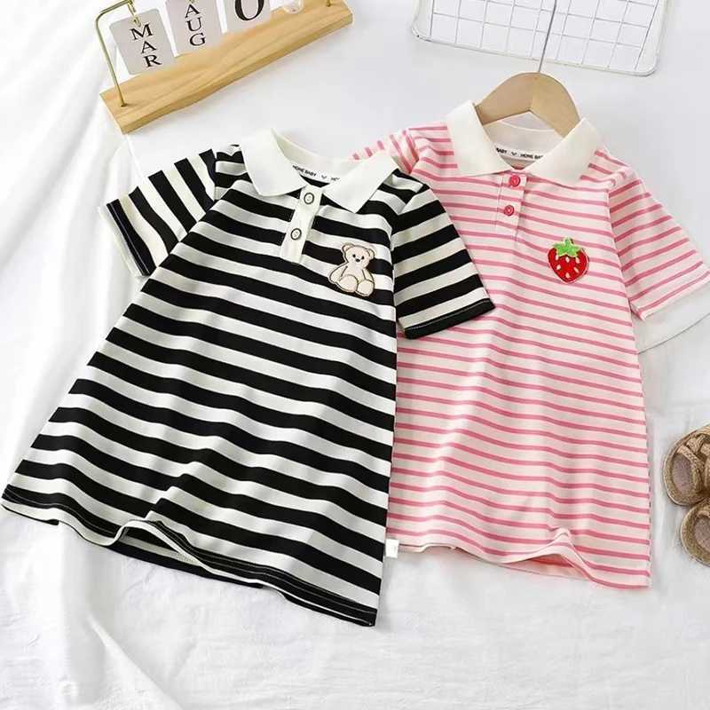 1pcs Children Short Sleeve Dress Kids Leisure Skirts Summer Baby Black White Stripe Skirt Pupil Girls Fashion Clothes 80cm-160cm H260407