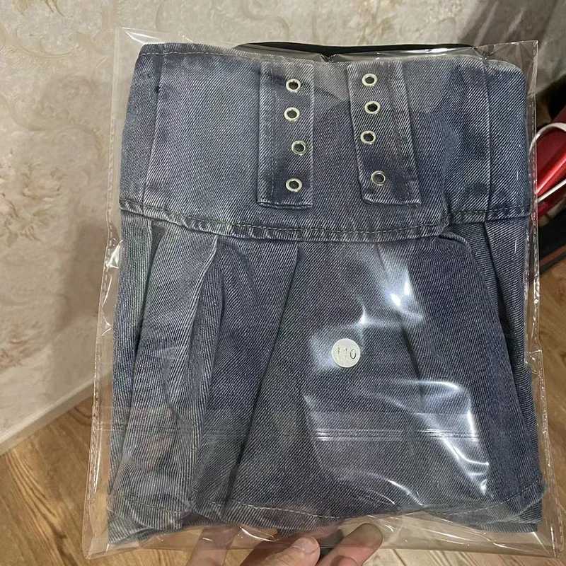2023 Spring Autumn Girls Pleated Skirt Baby Denim Skirt Kids Skort Children Fashion Bottoms Stretchable Waist Lacing 3-14Y H260407