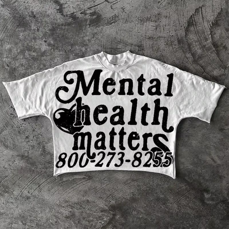 Mental Health Matters Graphics Cropped T-Shirts Men Y2K Short Sleeves Vintage Tshirt Streetwear Women Tops 260403