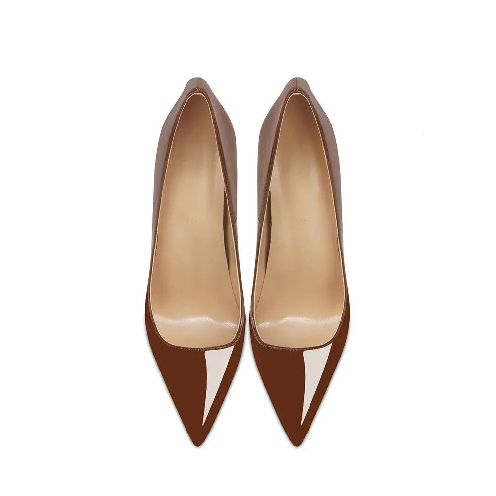 Womens Extreme High Heel Pointed Toe Pumps Brown Patent Stiletto Shoes for Po Shoot Pole Dancing Cosplay Catwalk 260407 - view 5