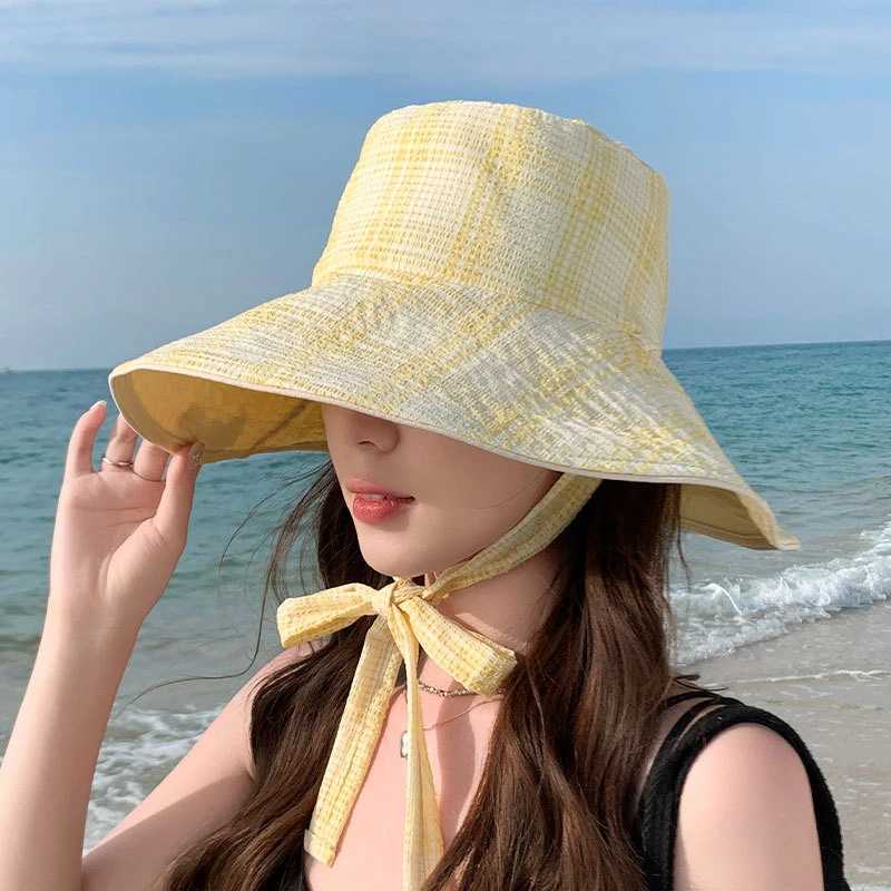 Korean-Style Girls Fisherman Hat Double-Sided Wide-Brimmed Sunshade Cap Foldable Sunhat Outdoor Accessory H260407