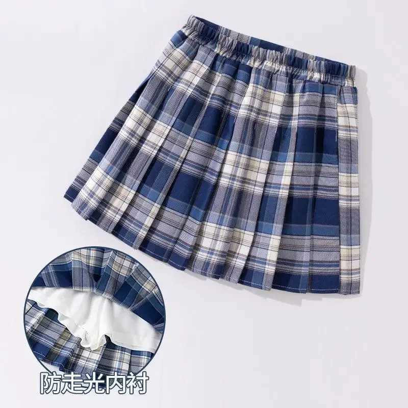 Summer Teenage Pleated Skirts Girls Plaid Skirt High Waist Skirts Kids Cute Uniforms Children Dance10 12 13 14 Years H260407