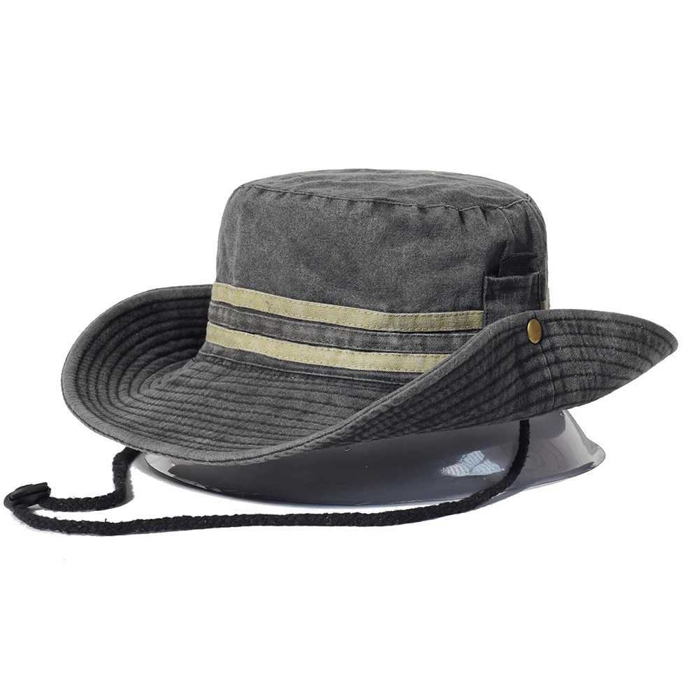 Fishing Hiking Sun Hat Men Women Boonie Hat Wide Brim Bucket Hat Outdoor Safari Summer Cap Cotton Bucket Hat H260407