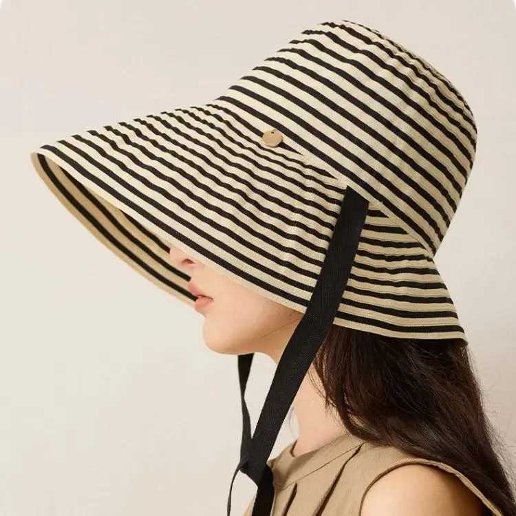 Striped Sunglasses Hat Versatile Sun Hat Foldable Summer UV Protection Wide-Brimmed Fishermans Hat UPF50 H260407